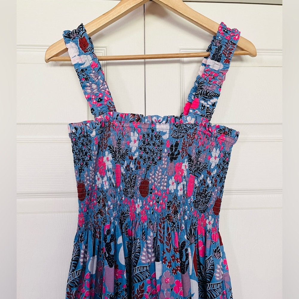 Kate Spade Garden Posy Smocked Sleeveless Midi Dress in Blue - Picture 3 of 12